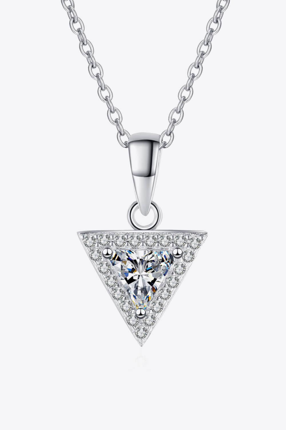 1 Carat Moissanite Encrusted Triangle Pendant Necklace - MXSTUDIO.COM