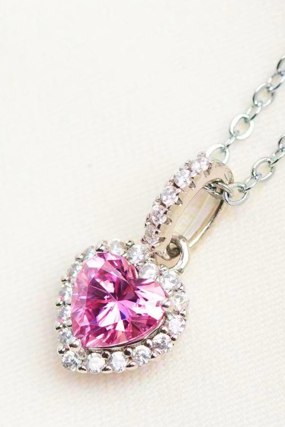 1 Carat Moissanite Pink Heart Platinum-Plated Necklace - MXSTUDIO.COM