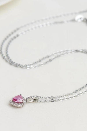 1 Carat Moissanite Pink Heart Platinum-Plated Necklace - MXSTUDIO.COM