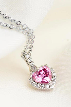 1 Carat Moissanite Pink Heart Platinum-Plated Necklace - MXSTUDIO.COM