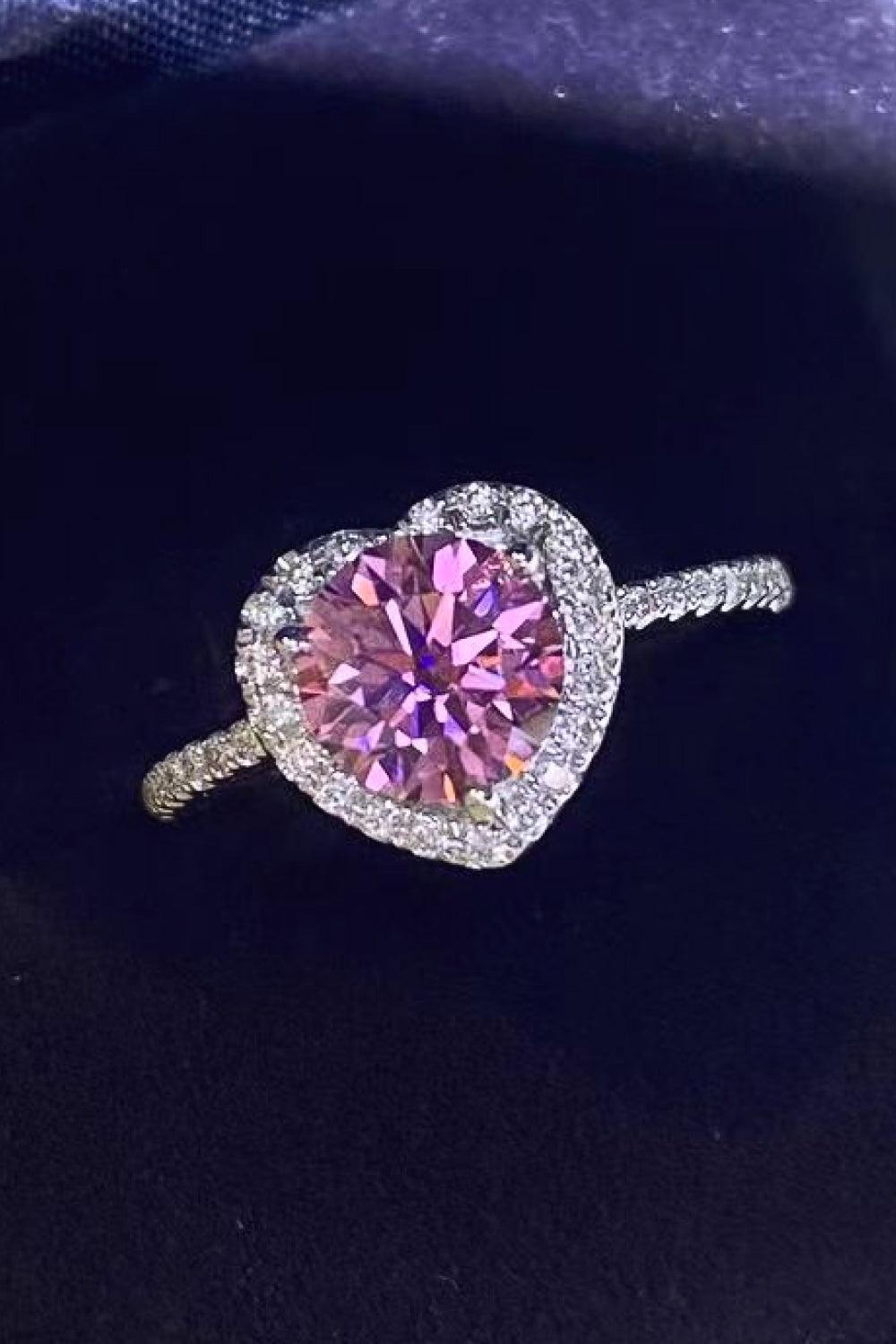 1 Carat Moissanite Pink Heart Platinum-Plated Ring - MXSTUDIO.COM