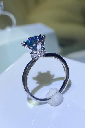 1 Carat Solitaire Blue Moissanite Ring Platinum-Plated - MXSTUDIO.COM