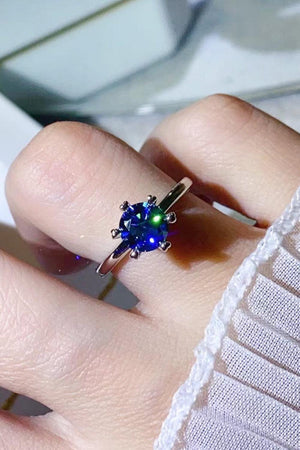 1 Carat Solitaire Blue Moissanite Ring Platinum-Plated - MXSTUDIO.COM