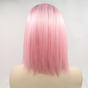 a wig with pink hair on a mannequin head