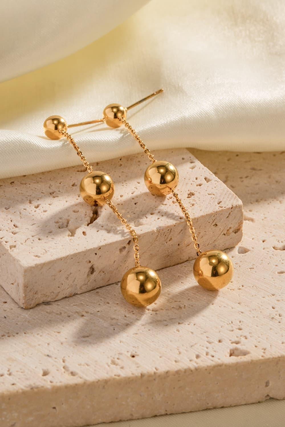18k Gold-Plated Ball Bead and Chain Stainless Steel Earrings - MXSTUDIO.COM