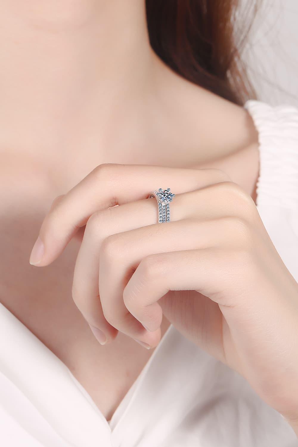 2 Piece Set Sterling Silver Moissanite Ring - MXSTUDIO.COM