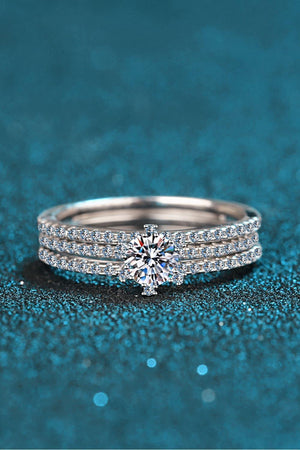 2 Piece Set Sterling Silver Moissanite Ring - MXSTUDIO.COM