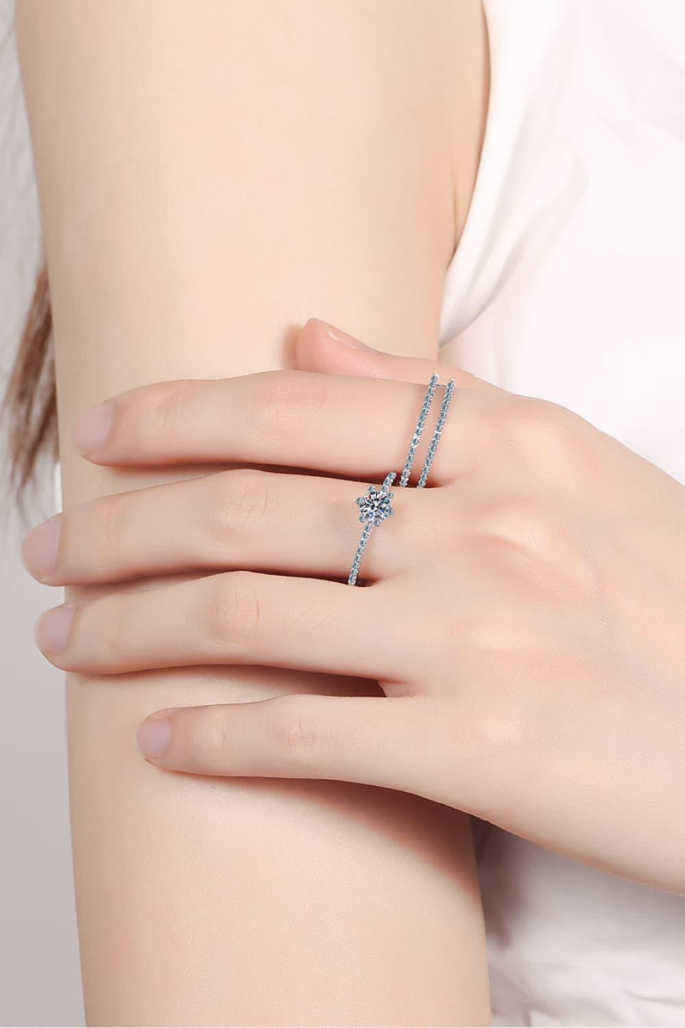 2 Piece Set Sterling Silver Moissanite Ring - MXSTUDIO.COM
