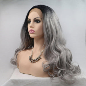 a wig with grey hair and a necklace