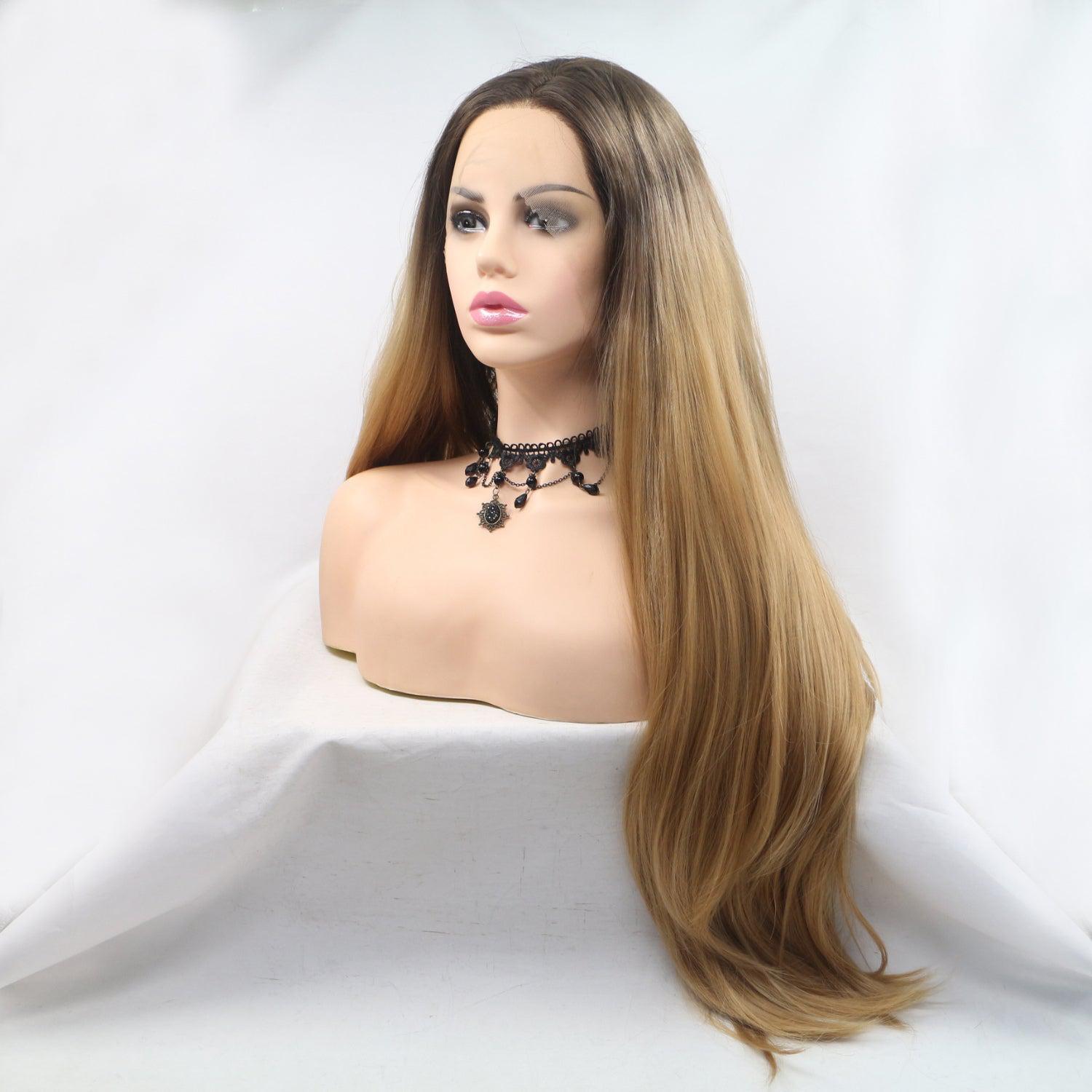 a blonde wig with long hair on a mannequin head
