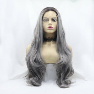 a wig with long grey hair on a mannequin head