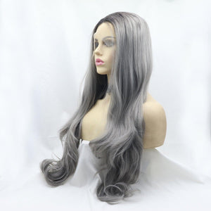 a wig with long grey hair on a mannequin head