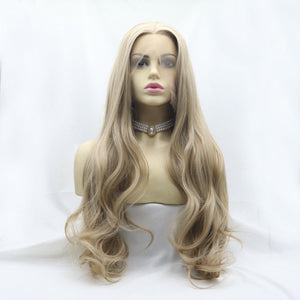 a wig with long blonde hair on a mannequin head
