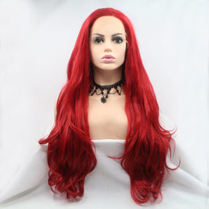 a wig with long red hair on a mannequin head