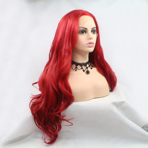 a wig with long red hair on a mannequin head