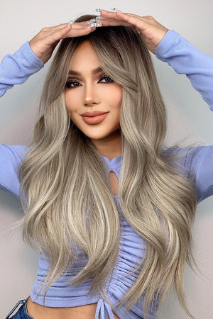 26'' Ash Blonde Balayage Wavy Full Machine Wig - MXSTUDIO.COM