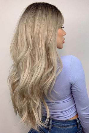 26'' Ash Blonde Balayage Wavy Full Machine Wig - MXSTUDIO.COM