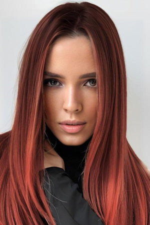 27" Copper Brown Straight Full Machine Wig - MXSTUDIO.COM