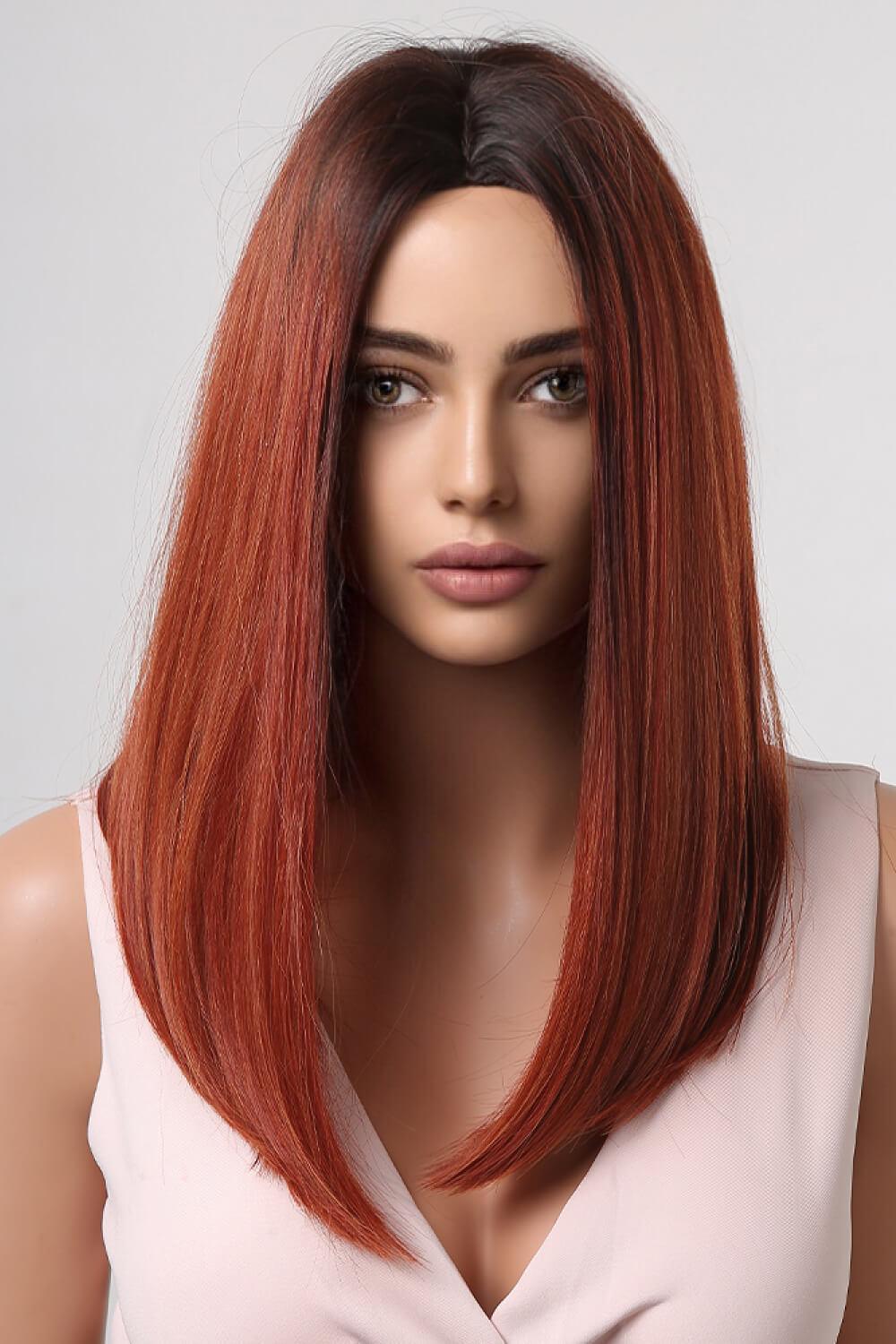 27" Copper Brown Straight Full Machine Wig - MXSTUDIO.COM