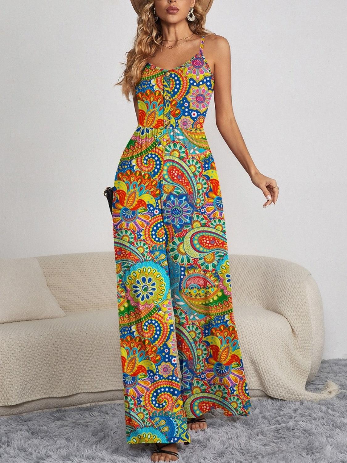 Beautiful Blooms Sleeveless Floral Wide Leg Jumpsuit - MXSTUDIO.COM