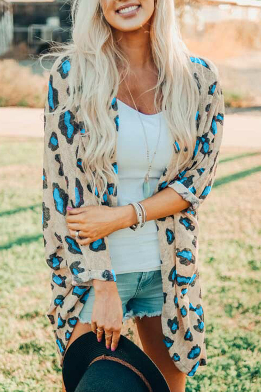 Welcoming Allure Open Front Printed Cardigan