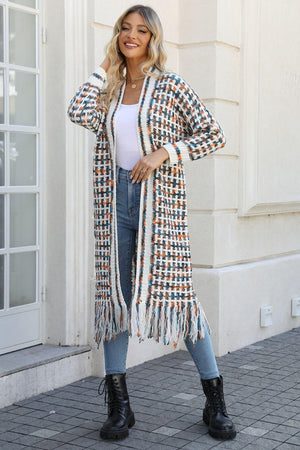Multicolored Fringe Hem Open Front Cardigan - MXSTUDIO.COM