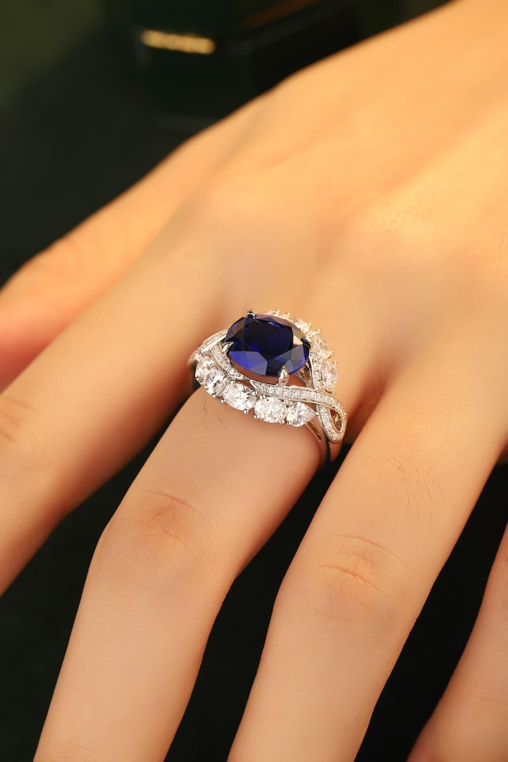 5 Carat Blue Lab-Grown Sapphire 925 Sterling Silver Ring - MXSTUDIO.COM