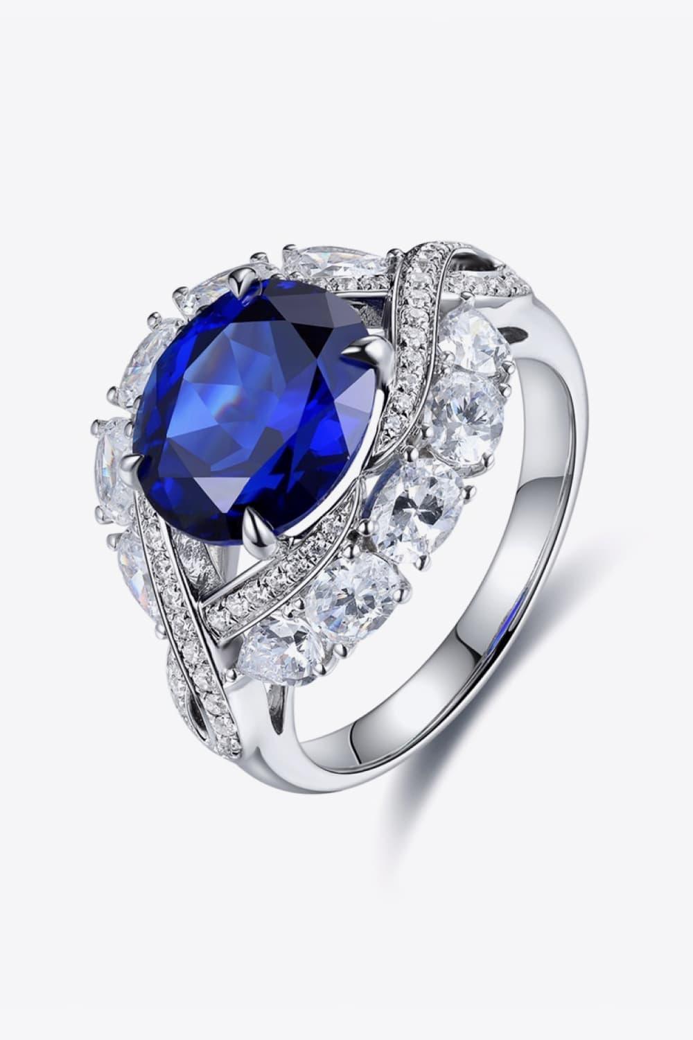 5 Carat Blue Lab-Grown Sapphire 925 Sterling Silver Ring - MXSTUDIO.COM