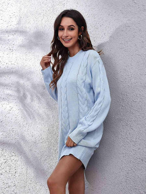 A La Mode Warmth Cable Knit Sweater Dress - MXSTUDIO.COM