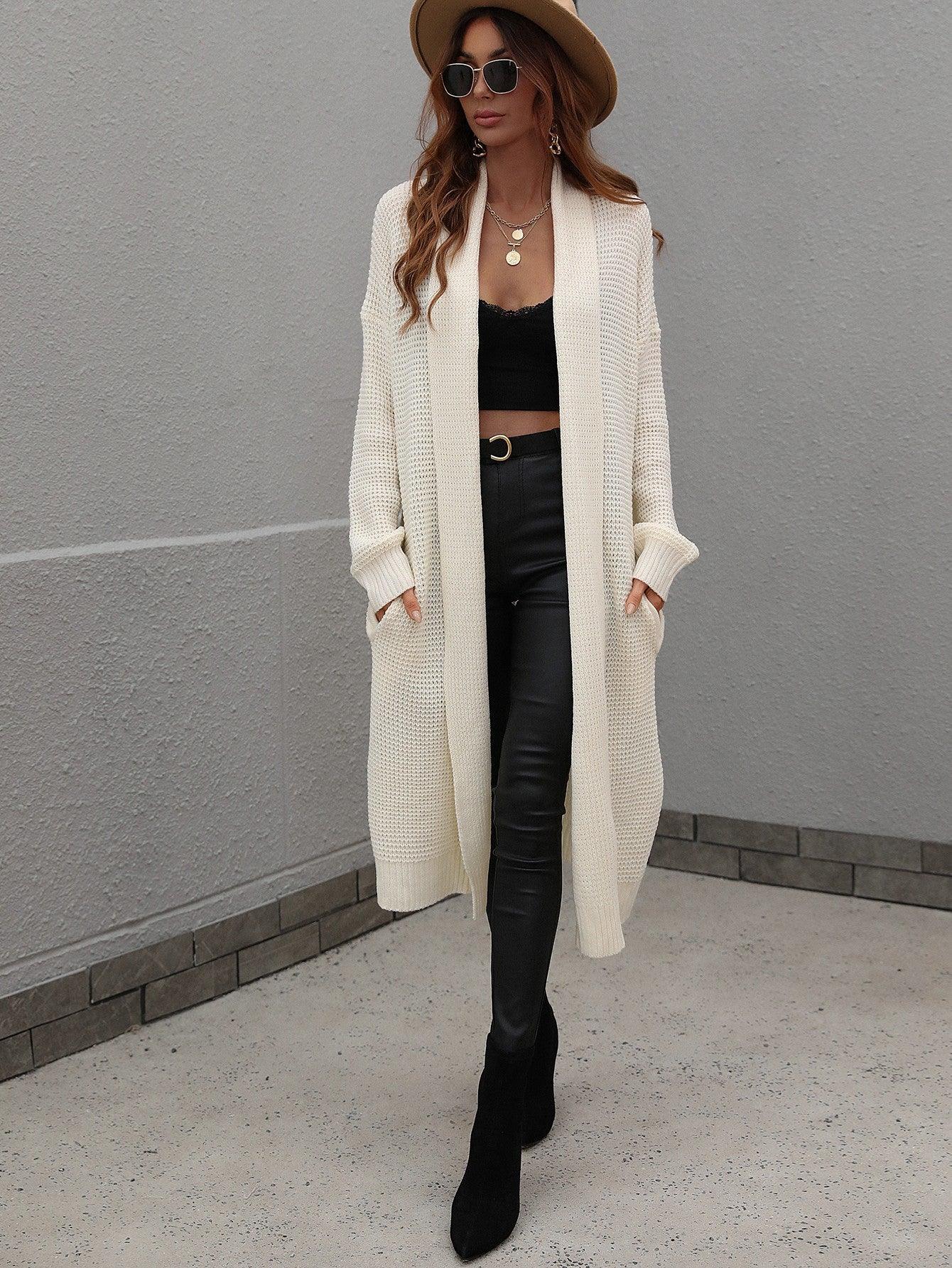 Achieve Joy Waffle Knit Open Front Duster Cardigan - MXSTUDIO.COM