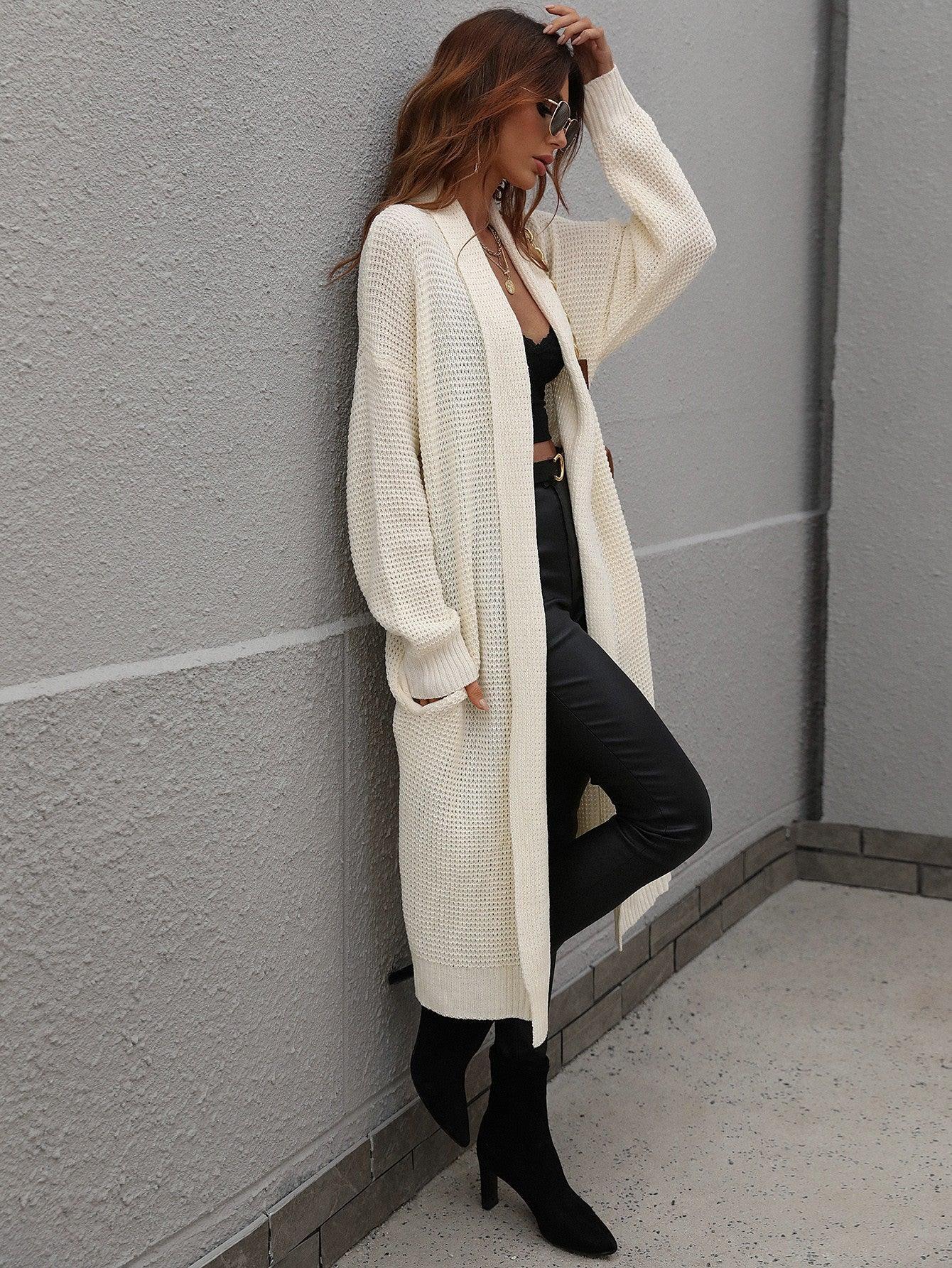 Achieve Joy Waffle Knit Open Front Duster Cardigan - MXSTUDIO.COM