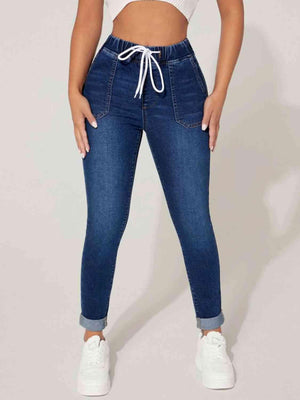 Actively Chic Drawstring Stretch Skinny Jeans - MXSTUDIO.COM