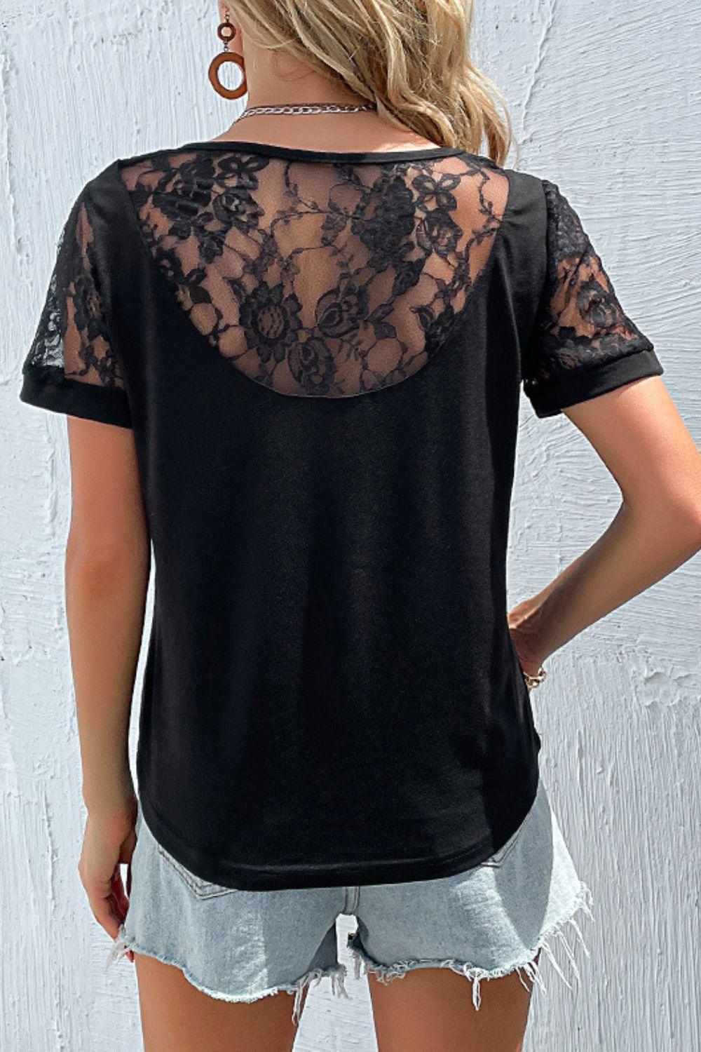Actually I Can Short Sleeve Black Lace Blouse - MXSTUDIO.COM