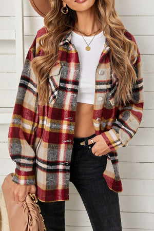Adaptable Plaid Pocketed Oversized Shacket - MXSTUDIO.COM