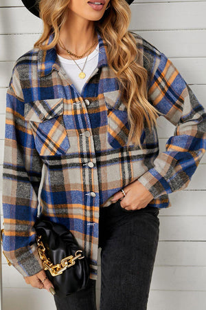 Adaptable Plaid Pocketed Oversized Shacket - MXSTUDIO.COM