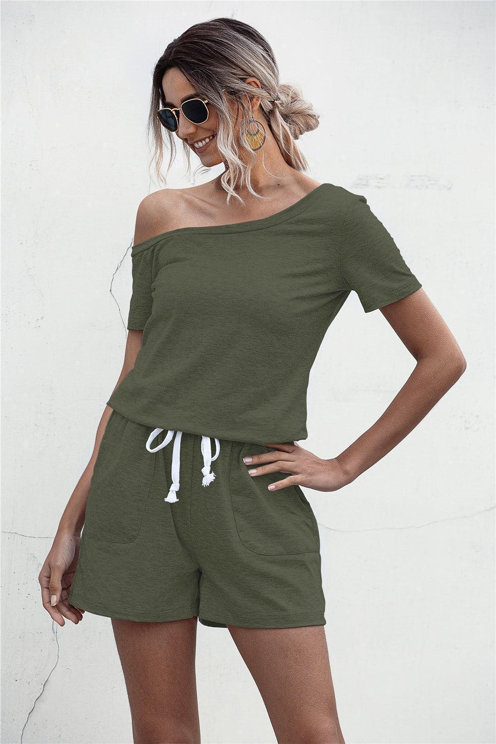 Adaptable Tie Waist One Shoulder Romper - MXSTUDIO.COM