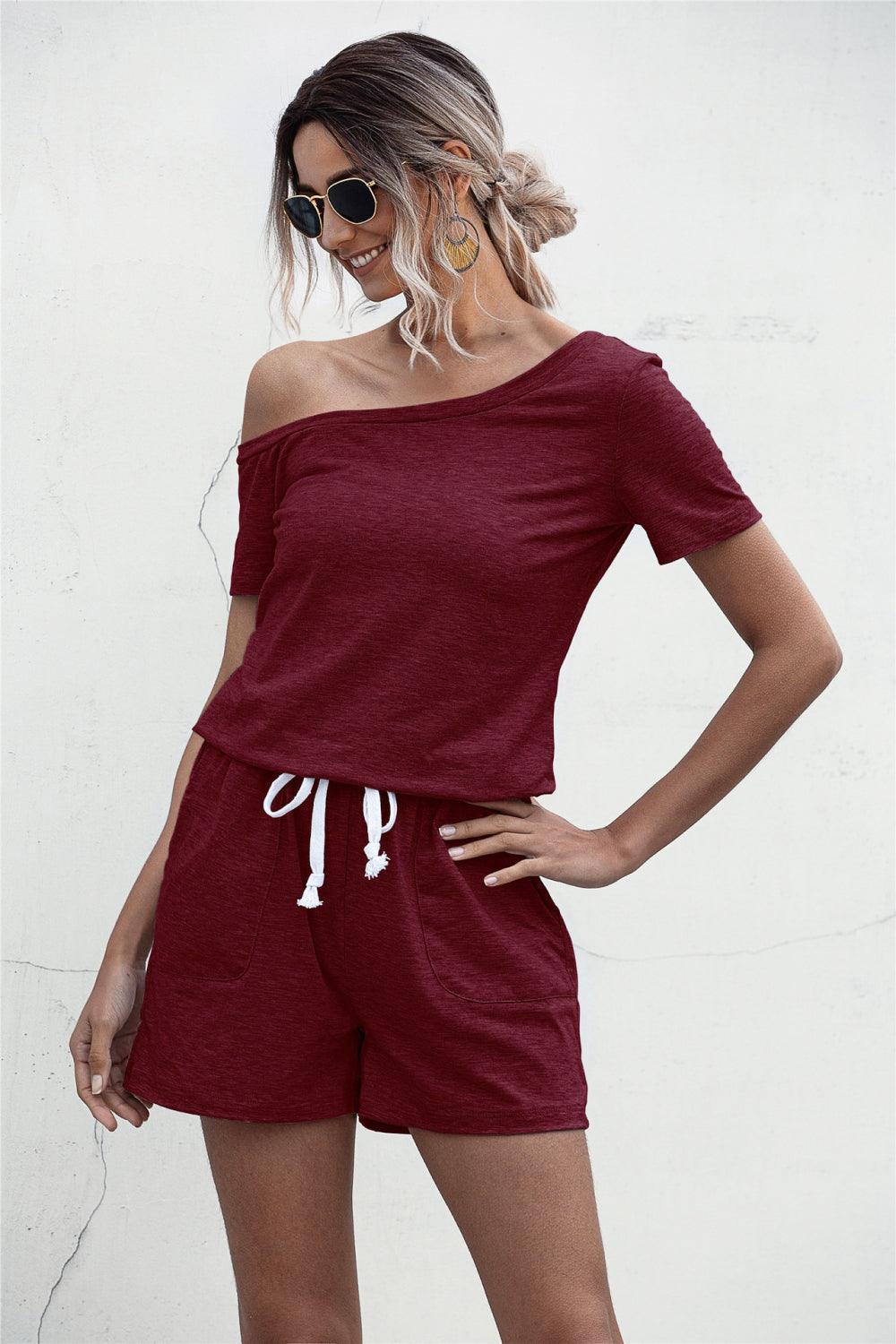 Adaptable Tie Waist One Shoulder Romper - MXSTUDIO.COM