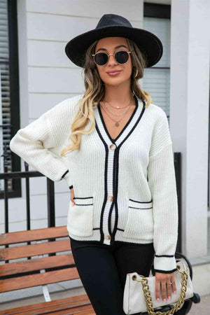 Adaptable V-Neck Waffle Knit Cardigan - MXSTUDIO.COM
