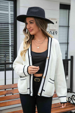 Adaptable V-Neck Waffle Knit Cardigan - MXSTUDIO.COM