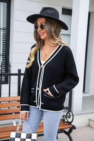 Adaptable V-Neck Waffle Knit Cardigan - MXSTUDIO.COM