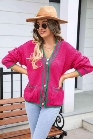 Adaptable V-Neck Waffle Knit Cardigan - MXSTUDIO.COM