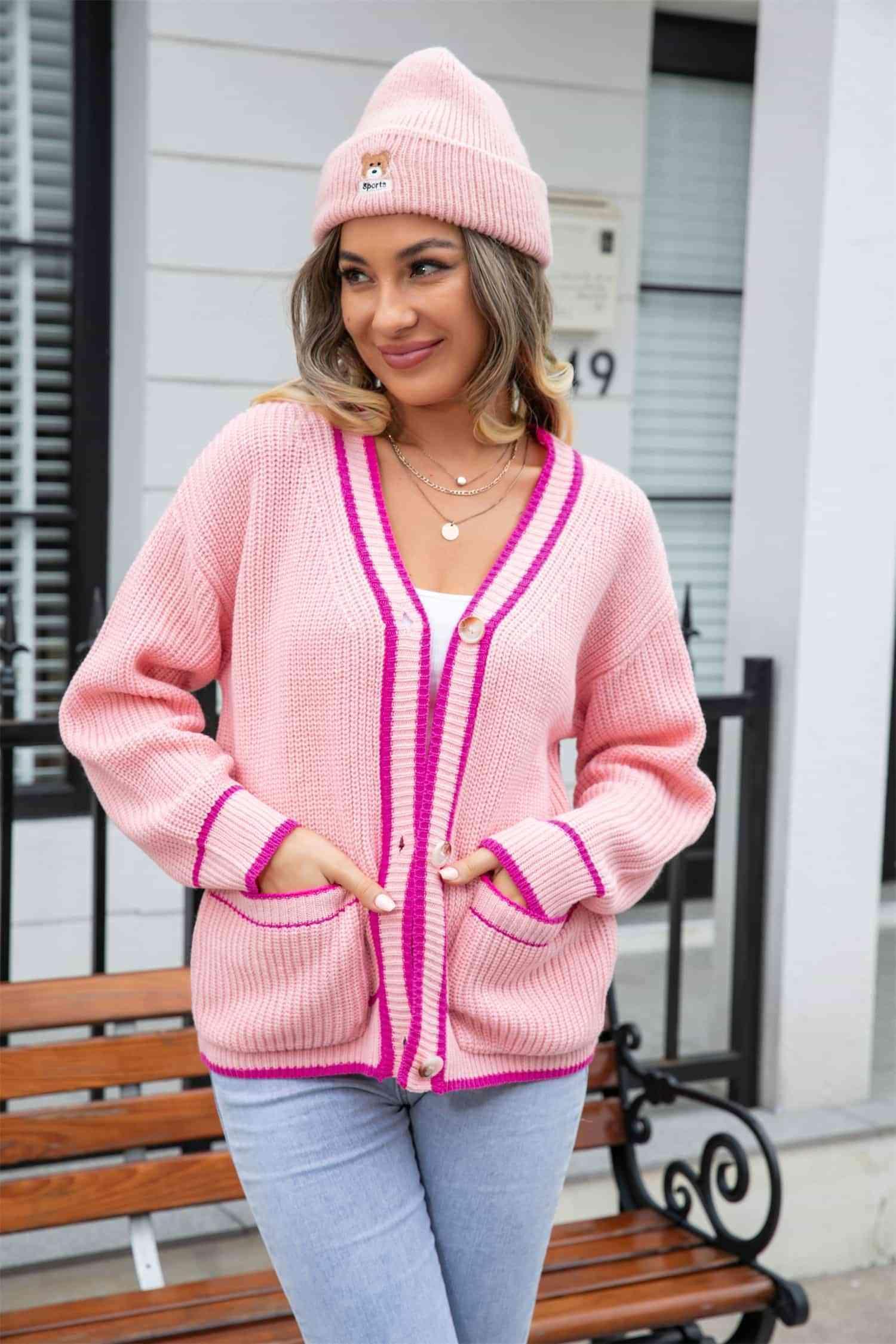 Adaptable V-Neck Waffle Knit Cardigan - MXSTUDIO.COM