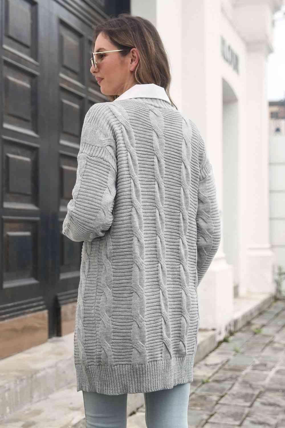 Additional Warmth Open Front Long Cable Knit Cardigan - MXSTUDIO.COM