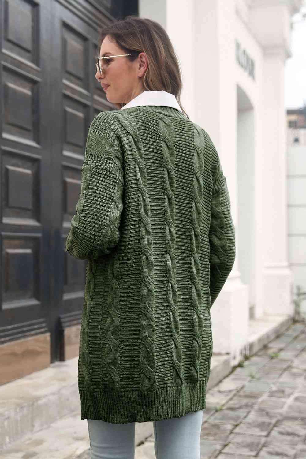 Additional Warmth Open Front Long Cable Knit Cardigan - MXSTUDIO.COM