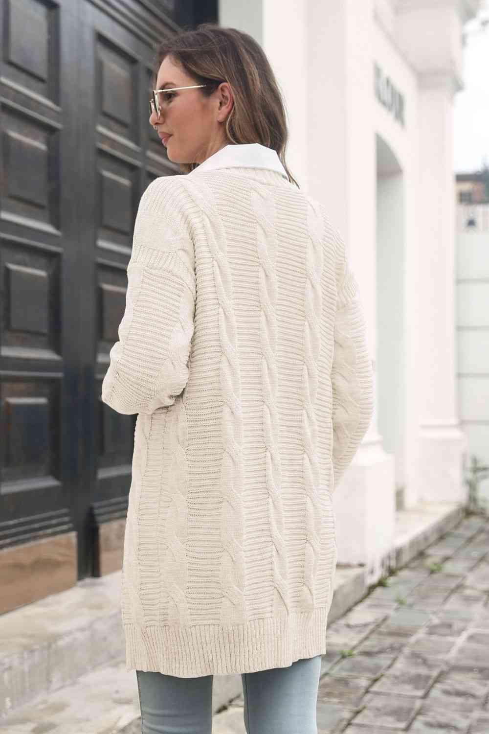 Additional Warmth Open Front Long Cable Knit Cardigan - MXSTUDIO.COM