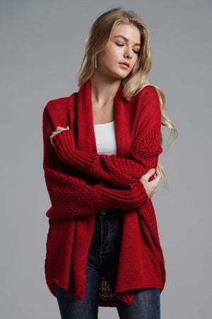 Adorable Dolman Sleeve Ribbed Trim Longline Cardigan - MXSTUDIO.COM