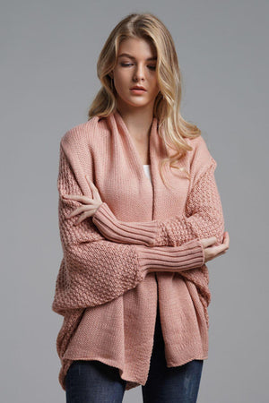 Adorable Dolman Sleeve Ribbed Trim Longline Cardigan - MXSTUDIO.COM