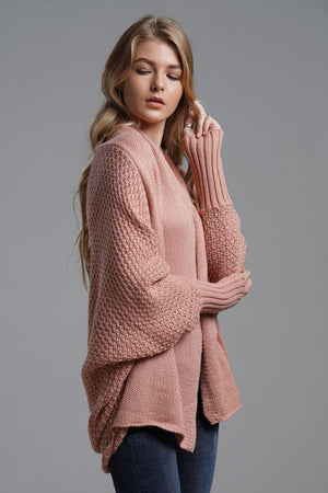 Adorable Dolman Sleeve Ribbed Trim Longline Cardigan - MXSTUDIO.COM