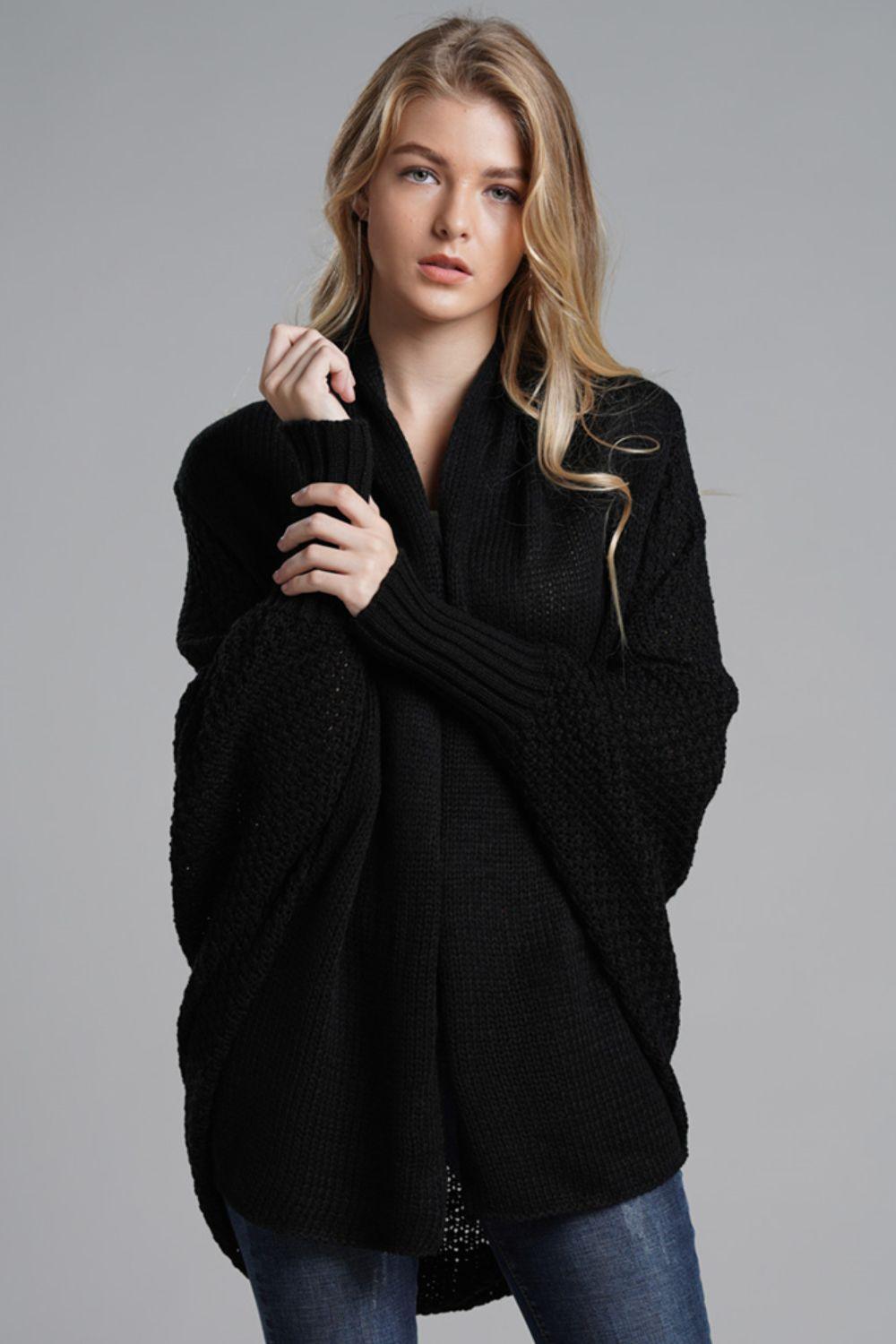 Adorable Dolman Sleeve Ribbed Trim Longline Cardigan - MXSTUDIO.COM