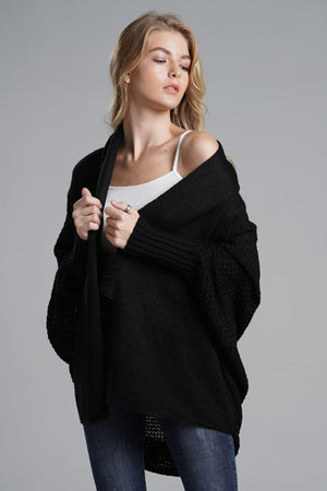Adorable Dolman Sleeve Ribbed Trim Longline Cardigan - MXSTUDIO.COM